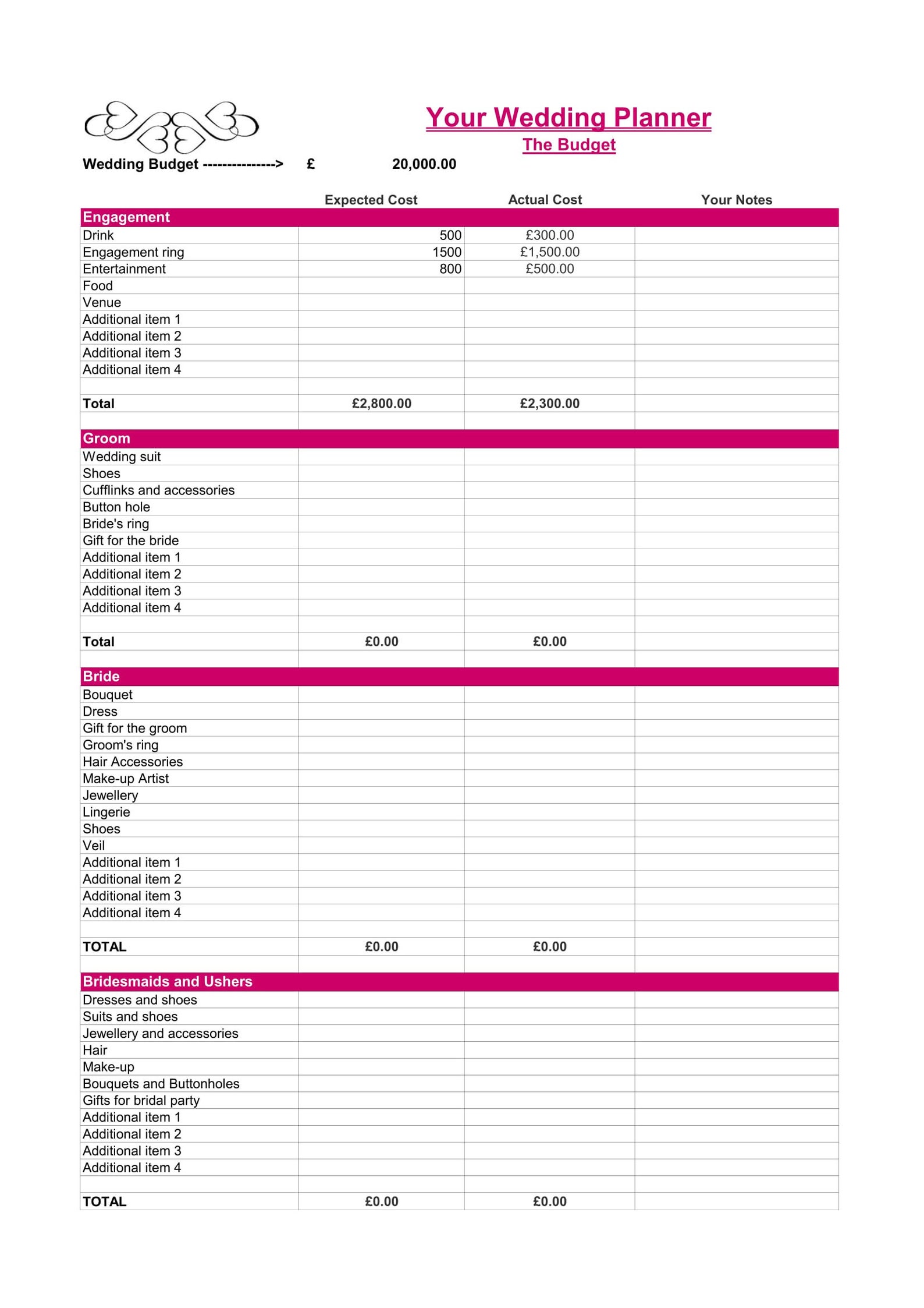 Wedding Planner Excel Spreadsheet Wedding Planner Budget Etsy UK