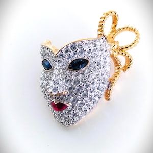 Mask Pin Brooch Signed Swan Swarovski Crystal