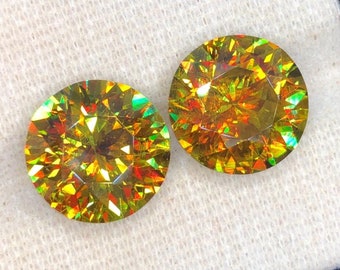 Paire de pierres précieuses sphène de feu : Titanite naturelle de 11,80 ct, pierre de naissance d'août