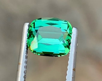 2 CT Bluish Green Tourmaline Gemstone: Cushion Cut, Afghanistan
