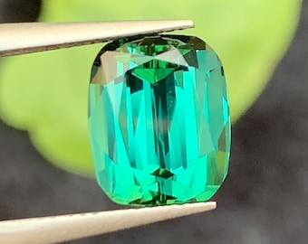 Bluish Green Tourmaline Gemstone: 4.60 CT Faceted Long Cushion Cut