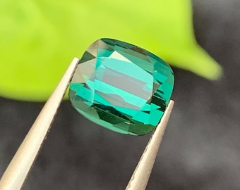 2.55 CT Bluish Green Tourmaline Gemstone: Cushion Cut, Afghanistan