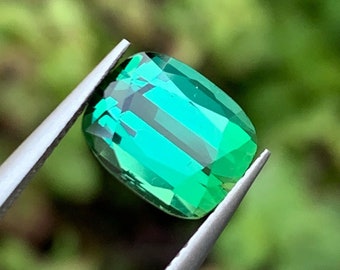 3.35 CT Bluish Green Tourmaline Gemstone: Cushion Cut, Afghanistan