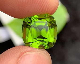 Olive Green Color Peridot Gemstone, Excellent Luster Cushion Shape Peridot Cut Stone For Jewelry Making,Top Quality Natural Peridot, 7.50 CT