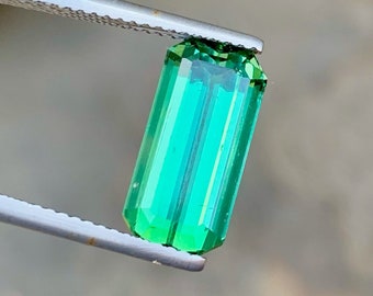 Bluish Green Tourmaline Gemstone: Emerald Cut, 5.10 CT Loose Elbaite Stone