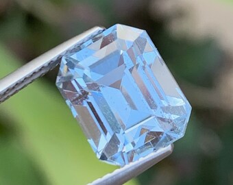 Natural Santa Maria Aquamarine Gemstone, Blue Aquamarine Loose Gemstone, Emerald Cut Faceted Aquamarine Flawless Gemstone For Ring, 5.5 CT