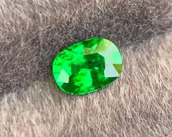 Grenat tsavorite vert vif : 1,15 carat, pierre précieuse taille coussin