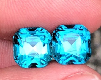 Paire de pierres de tourmaline bleu lagon : pierre de naissance d'octobre taille coussin, 6,90 carats