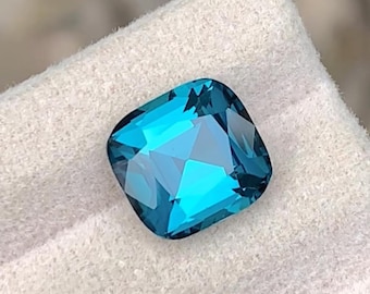 Ink Blue Tourmaline Stone: 4.40 CT Faceted Cushion Gemstone