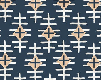 1/2 Yard Path Marker Slate in Knit - Artgallery Fabric - Cotton Spandex Jersey Knit fabric - Navy Cream - Geometric print Knit