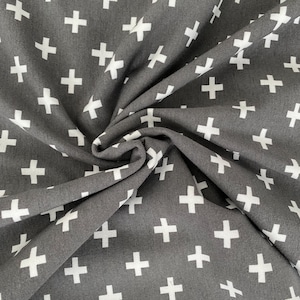 1/2 Yard OEKO Tex certified Fabric, Premium Euro Cotton Jersey Knit - Grey with white small crosses