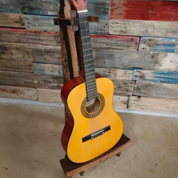 Whisky barrel stave guitar stand