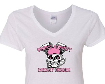 Breast Cancer Awareness Bikers Against Breast Cancer V-neck T-Shirts for Women Vneck Tee Shirts TShirt