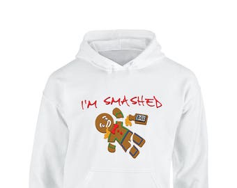 Hoodies for Women and Men Ugly Christmas Shirts I'm Smashed Gingerbread Man Santa Claus Xmas Gifts Unisex Hooded Sweatshirts