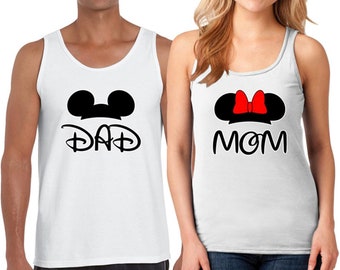 Family Couple Matching Outfits Minnie Mom & Mickey Dad Tank Top Shirt Set For Men and Women