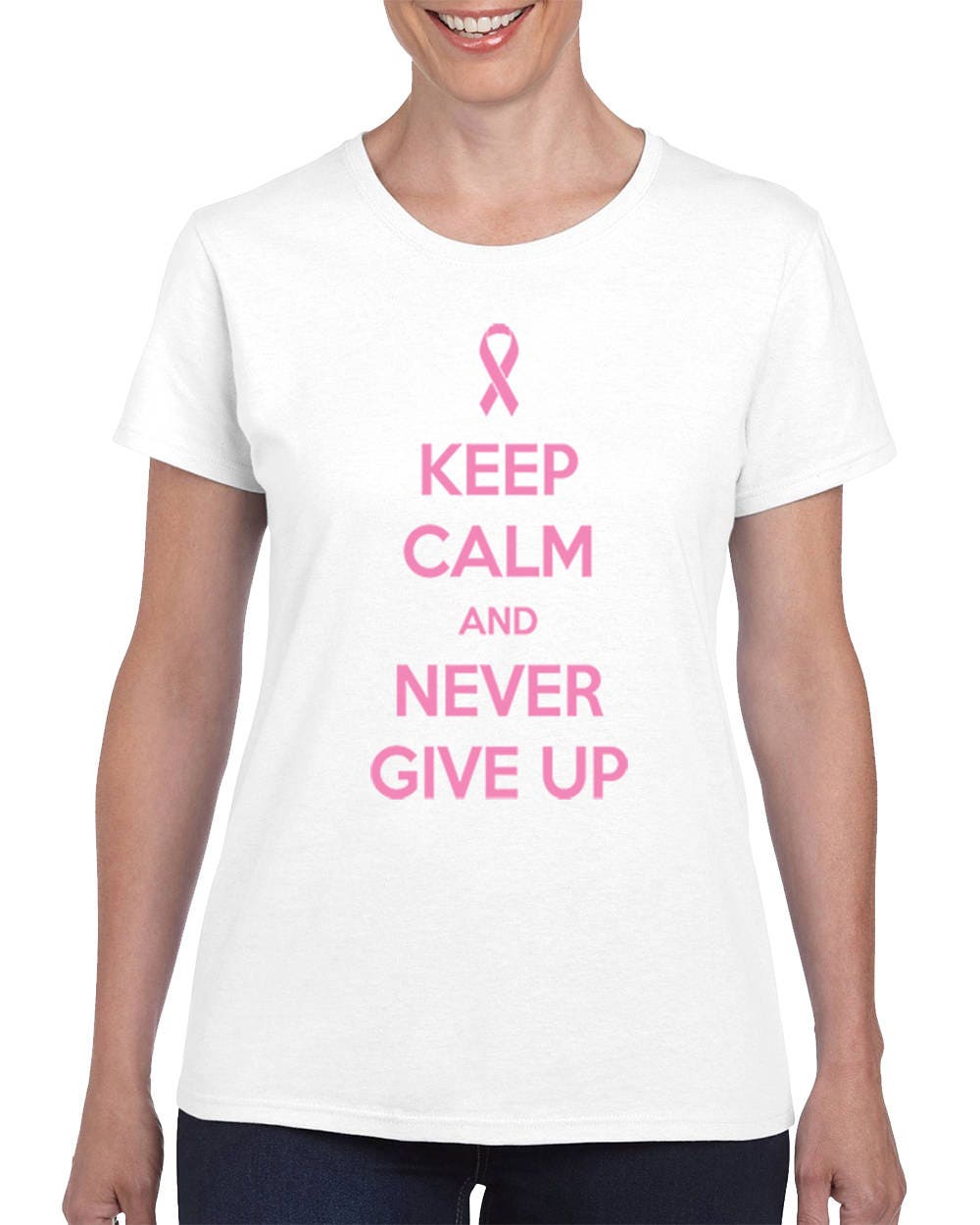 Breast Cancer Awareness Keep Calm and Never Give Up T-Shirts for Women Tee Shirts Tshirt, image size:1000x1250