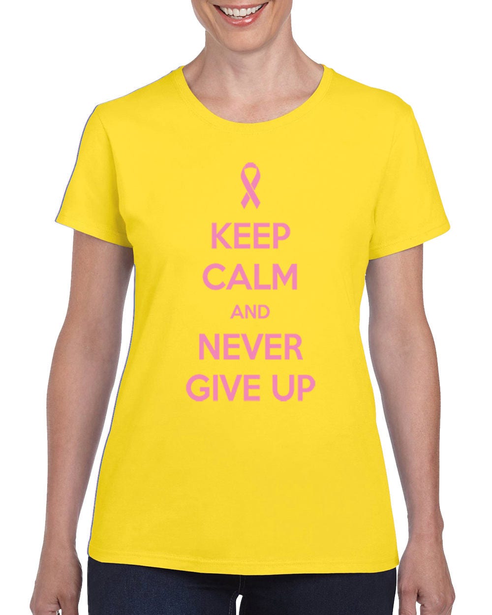 Breast Cancer Awareness Keep Calm and Never Give Up T-Shirts for Women Tee Shirts Tshirt, image size:1000x1250