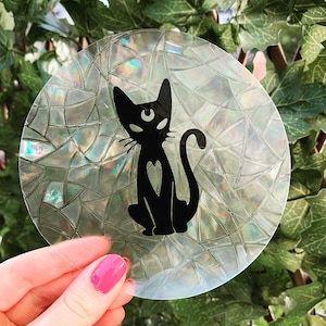 Mystical Cat - Mystical Rainbow Suncatcher Sticker - Bright and Colorful Window Decoration