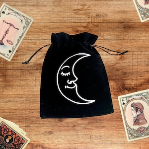 Sac de Tarot Lune Pailleté Blanc - Pochette de Tarot et Oracle Divinatoire en Velours Noir - By My Happy Witch Life