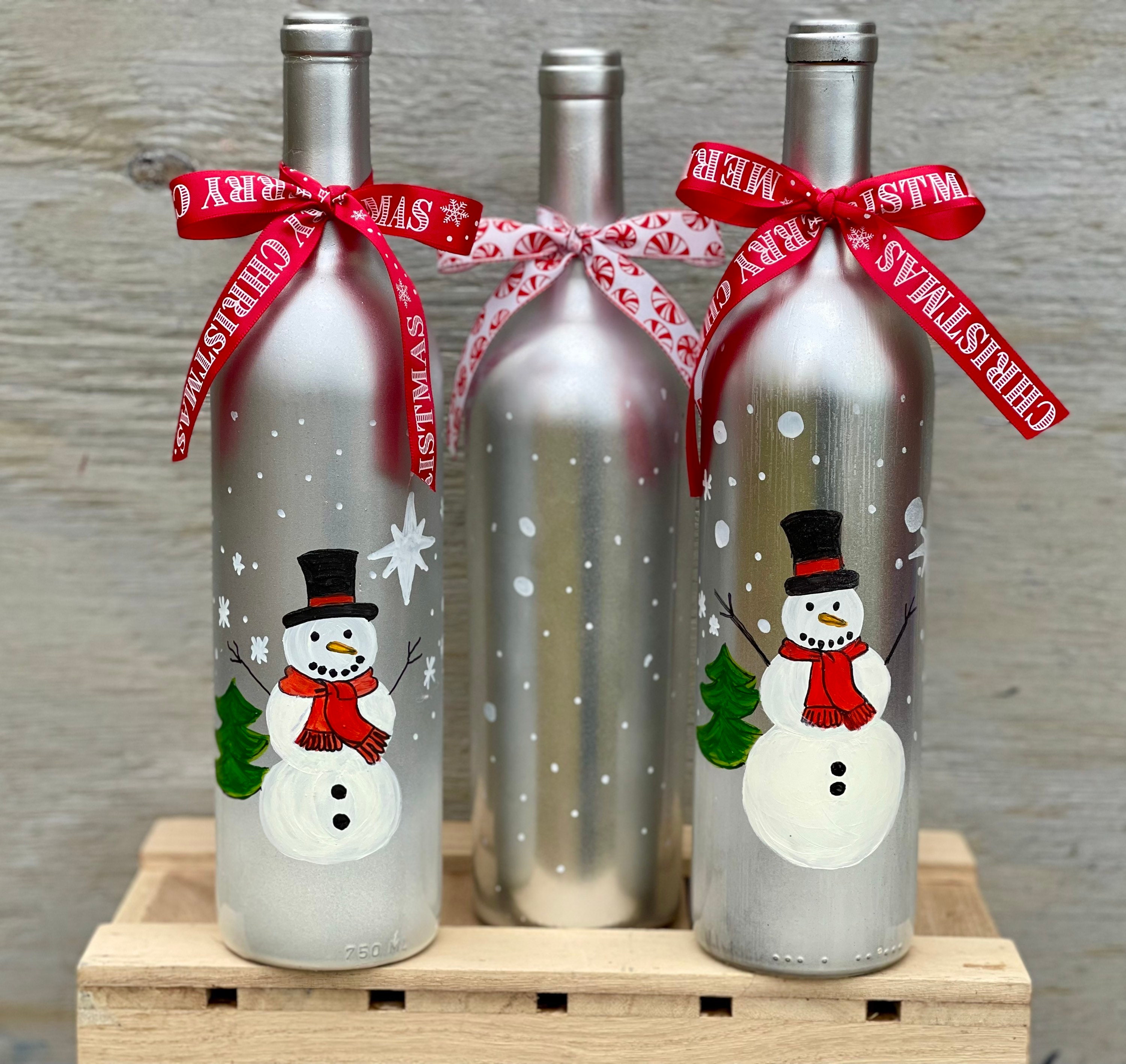 Tres Wine Bottles, Christmas Centerpiece, Deck the Halls