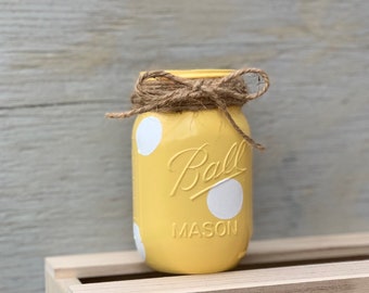 Yellow Polka Dot Mason Jar