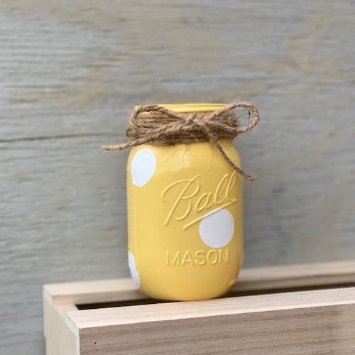 Bright Yellow Mason Jar. Yellow Mason Jar Decor. Yellow Etsy