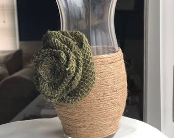 Burlap Rose and Jute Twined Vase