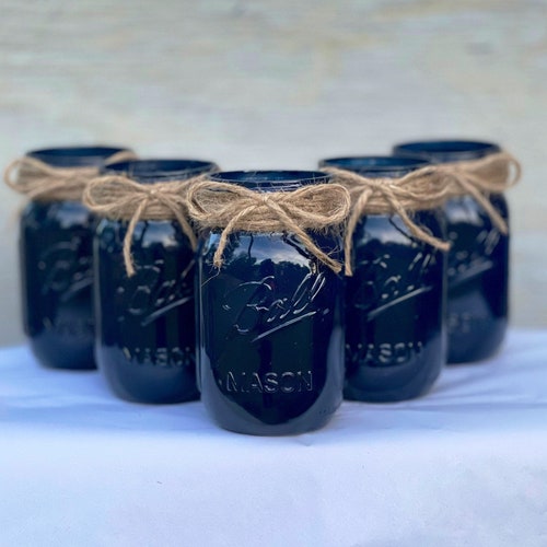 Set of 3 Navy Blue and Gold Mason Jar Centerpieces. Blue and Etsy