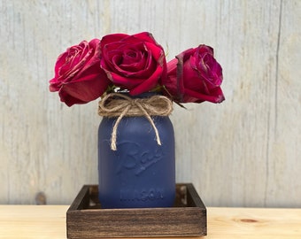 Single Distressed Mason Jar; Hand-painted Tray
