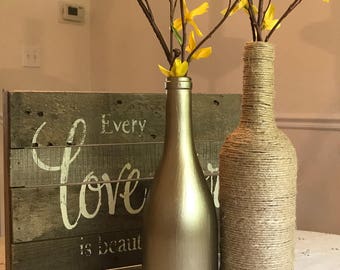 Gold and Twine Embellished Bottles