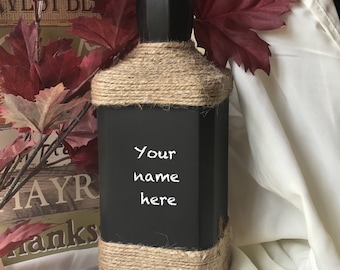 Decorated Wine Bottle, Chalk and Twine