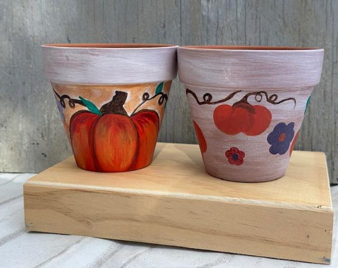 Featured listing image: Fall Harvest Hand-Painted Terracotta Pot Set