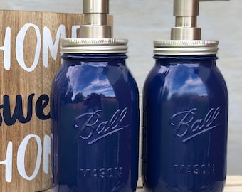 Lotion & Soap Dispenser, Mason Jar Set, Navy Blue