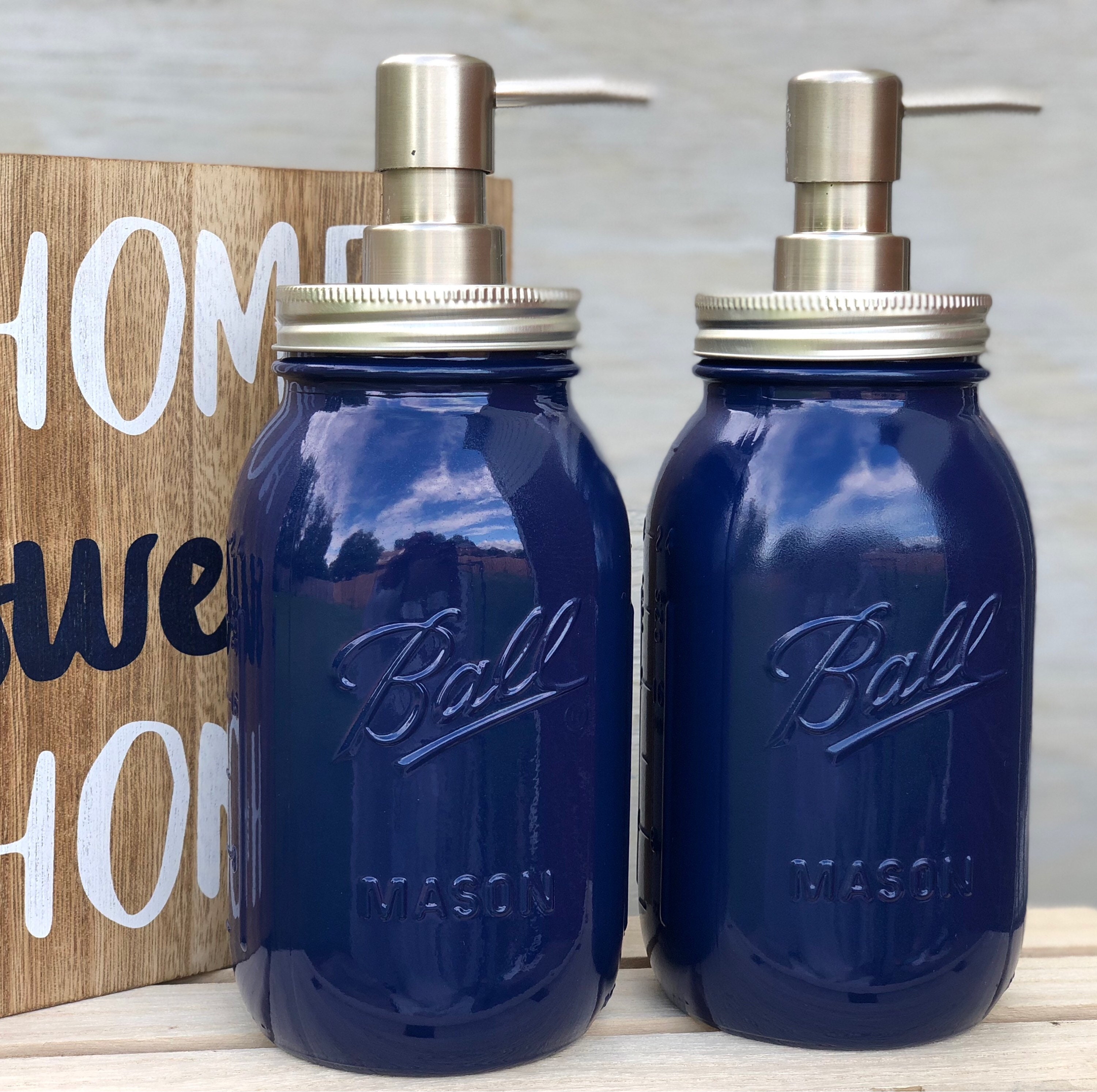 Lotion & Soap Dispenser, Mason Jar Set, Navy Blue