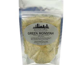 Boston Spice Green Monstah Monster Herbal Seasoning Blend For Popcorn Poultry Vegetables Baking Grilling Saute Dips 1/2c wt 2.4oz/68g Pouch