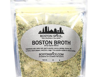 Boston Broth Seasoning Blend Make Your Own Stock Soup Bouillon for Chicken Seafood Beef Noodle Vegetable Vegetarian 1/2 Cup 3oz/87g Pouch