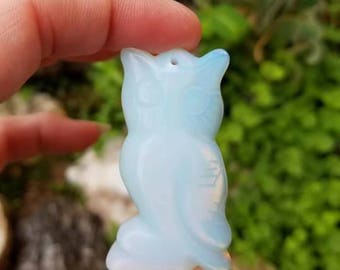 Adorable Opalite carved owl pendant