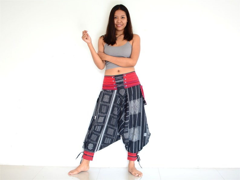 Harem pants women man black white Hmong Style handmade from 100/% cotton Aladdin Pants Yoga pants