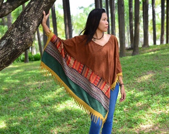 Poncho 100%cotton Handmade Hooded Hippie boho style