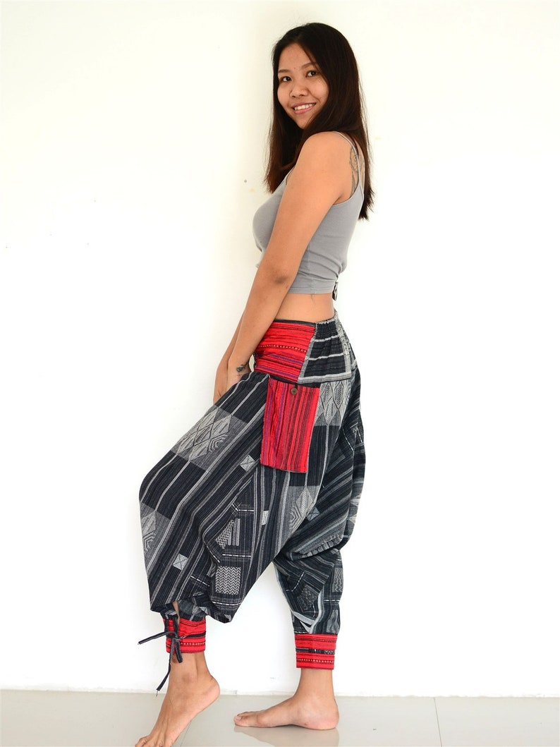 Harem pants women man black white Hmong Style handmade from 100/% cotton Aladdin Pants Yoga pants
