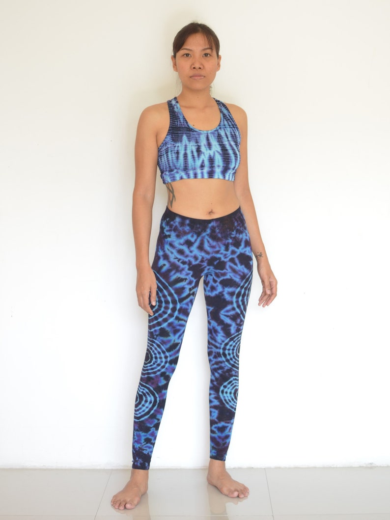 Leggings Tie Dye Batik Yoga pants Black Blue pattern