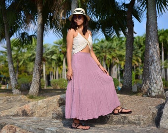 Boho Maxi Skirt with pockets handmade casual loose Summer Skirt cotton A line