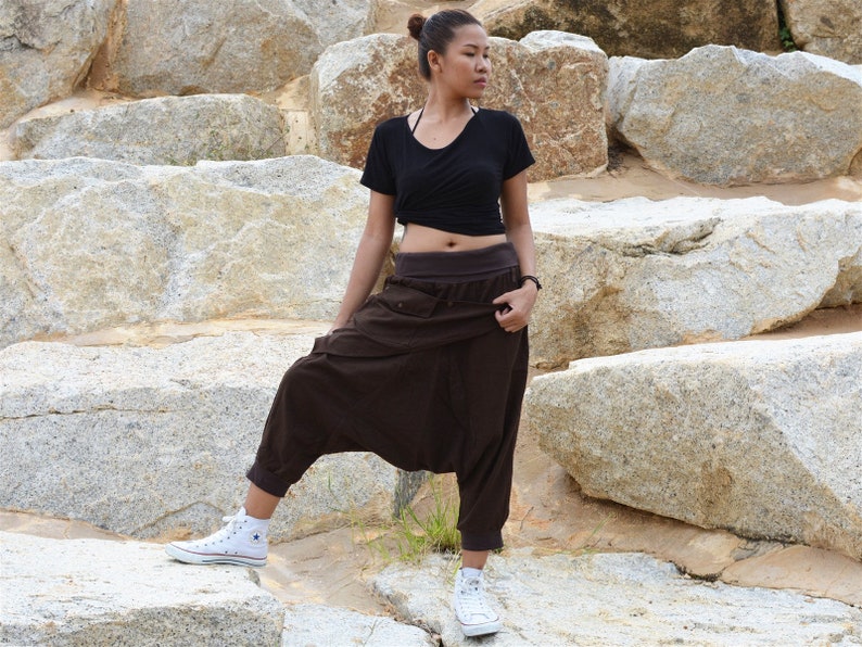 Ninja pants drop crotch pants Boho Hippie pants Harem pants men women handmade from cotton black