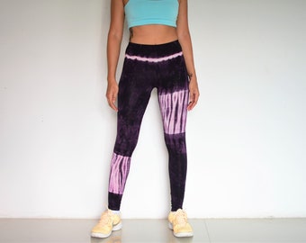 Leggings Tie Dye Batik Yoga pants Black Purple pattern