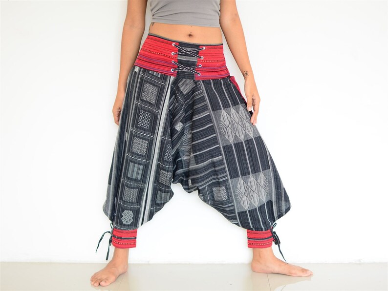 Harem pants women man black white Hmong Style handmade from 100/% cotton Aladdin Pants Yoga pants