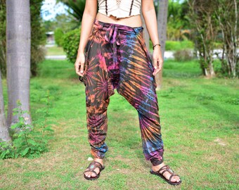 Tie Dye Harem Pants for women and men, Boho Hippie Pants, handmade and unique