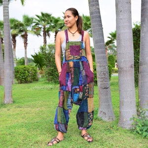 Harem Jumpsuit Dungarees Hippie dress, Harem pants style, women, patchwork, stonewashed cotton