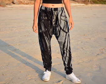 Casual Baggy Lounge Yoga Harem Pants Women Men 2 Pockets with Zipper, Cotton