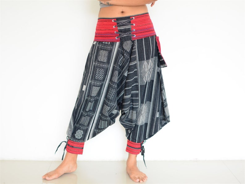 Harem pants women man black white Hmong Style handmade from 100/% cotton Aladdin Pants Yoga pants