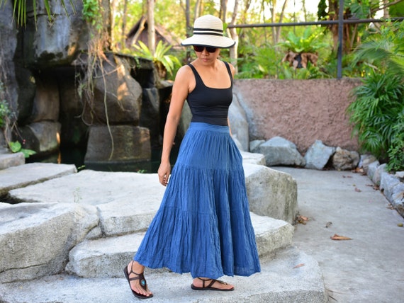 Buy Boho Maxi Skirt With Pockets Handmade Casual Loose Summer Skirt Cotton A Line Online in India Etsy